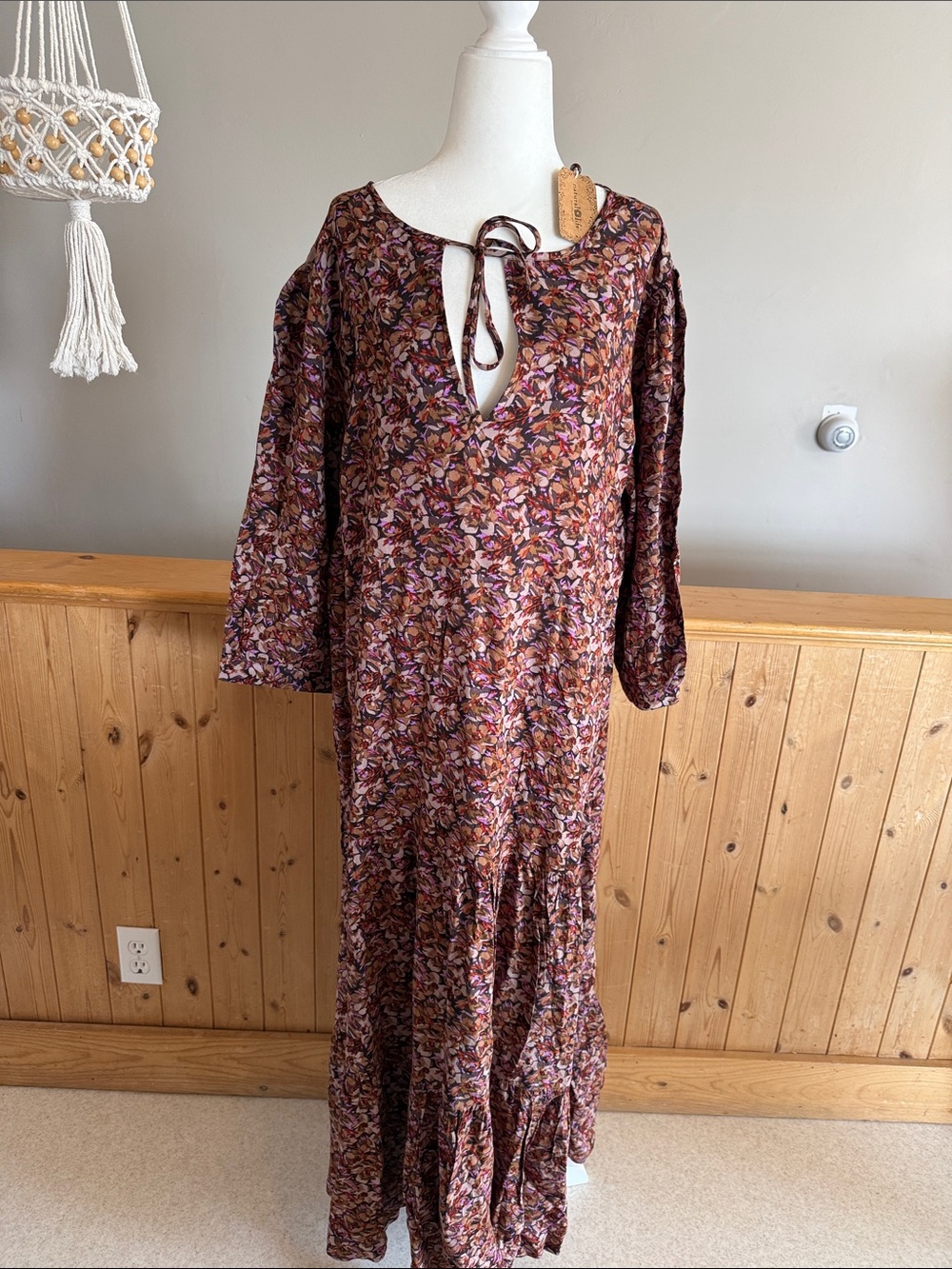 NATURAL LIFE Brown Floral Tie-Front Maxi Dress